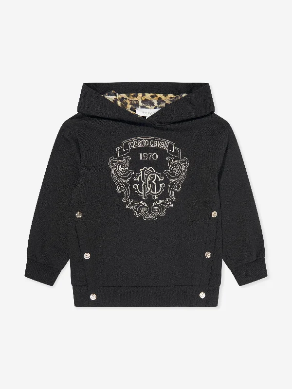Roberto Cavalli Girls Embroidered Hoodie in Black Hoodie with Slim Fit Tailored Modern