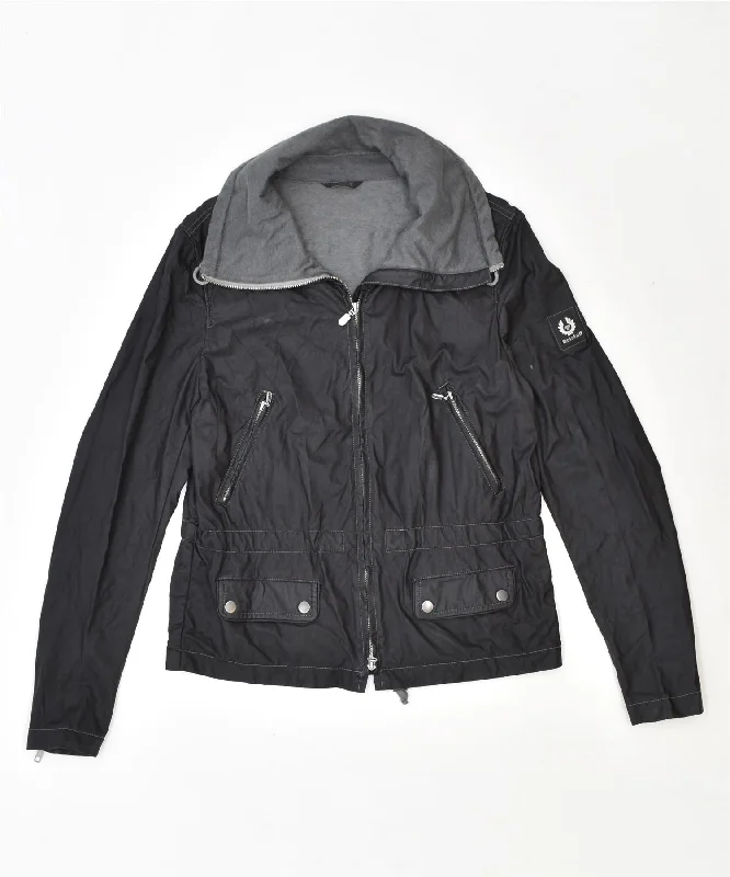 BELSTAFF Womens Rain Jacket UK 12 Medium Black Cotton Wool Jacket Cashmere Jacket Tweed Jacket