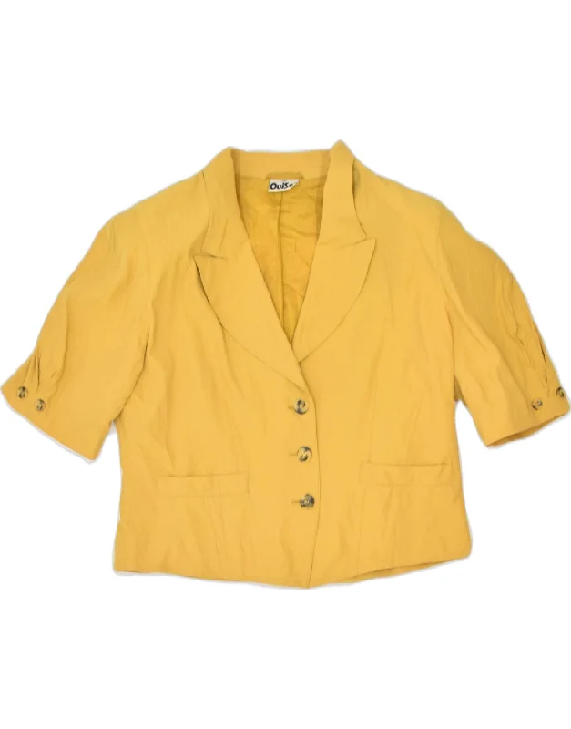 OUI SET Womens Short Sleeve 3 Button Blazer Jacket IT 42 Medium Yellow Anorak Shell Jacket Lightweight Jacket