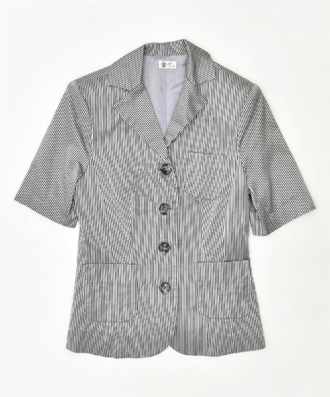 STING Womens Short Sleeve 4 Button Blazer Jacket UK 10 Small Grey Striped Print Jacket Jacquard Jacket Patchwork Jacket