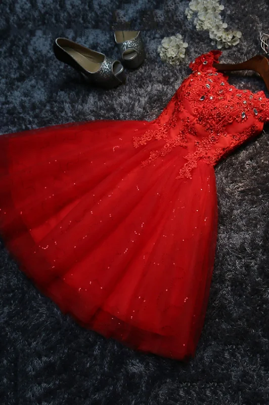 Cute Tulle Short A-Line Prom Dress, Off the Shoulder Homecoming Party Dress Tunics Floral girly Cute Tulle Short A-Line Prom Dress, Off the Shoulder Homecoming Party Dress Tunics Floral girly