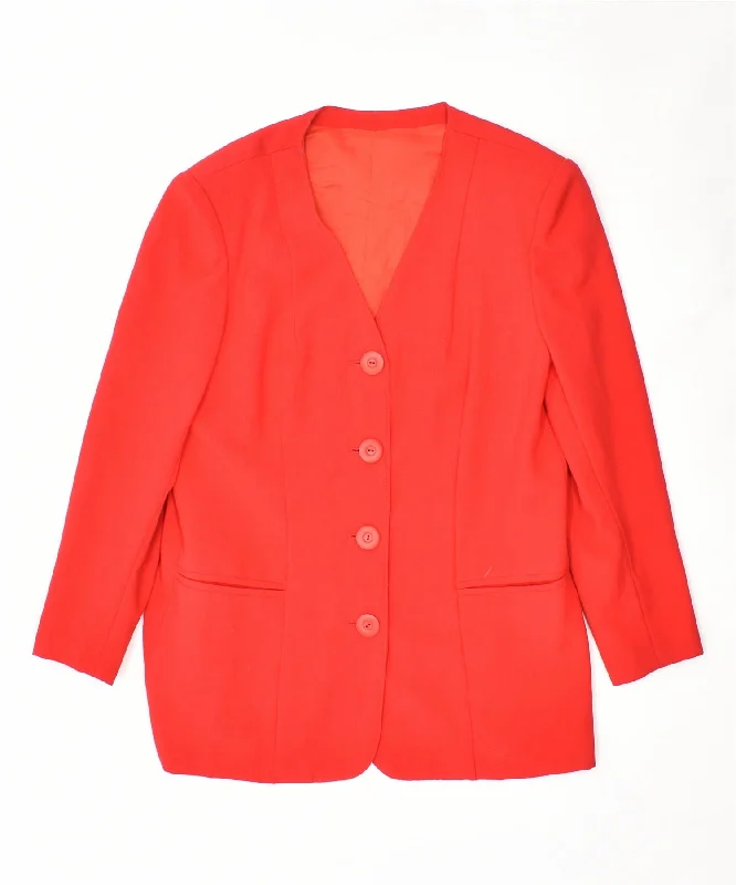 VINTAGE Womens 4 Button Blazer Jacket UK 16 Large Red Zippered Jacket Buttoned Jacket Snapped Jacket
