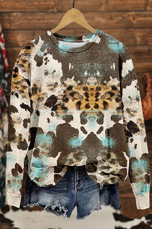 Chic Western Cowboy Leopard Print Sweatshirt Hoodie with Emblem Brand Identity