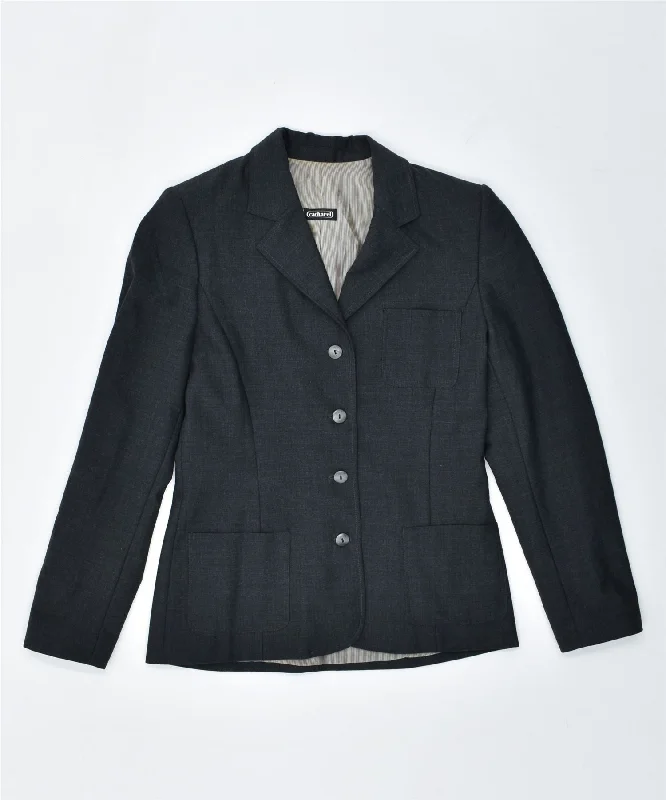 CACHAREL Womens 4 Button Blazer Jacket EU 38 Small Grey Polyester Tiered Jacket Buttoned Jacket Zippered Jacket