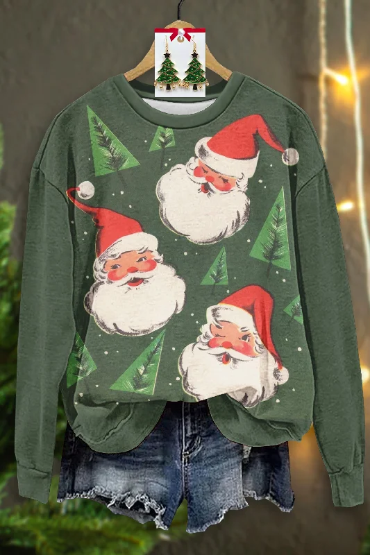 Classic Christmas Print Sweatshirt Hoodie with Hem Ribbing Snug Secure