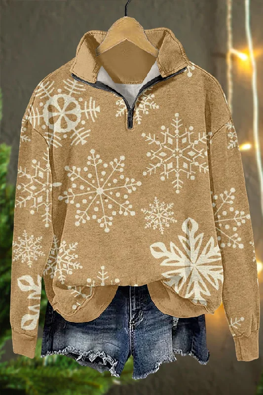 Cozy Christmas Snowflakes Cowboys Print Sweatshirt Hoodie with Hem Raw Edge Edgy Unfinished