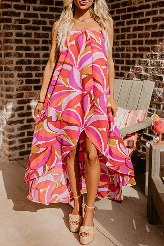Blue Zone Planet |  Rose Floral High Low Bandeau Vacay Dress Tunics Spring floral