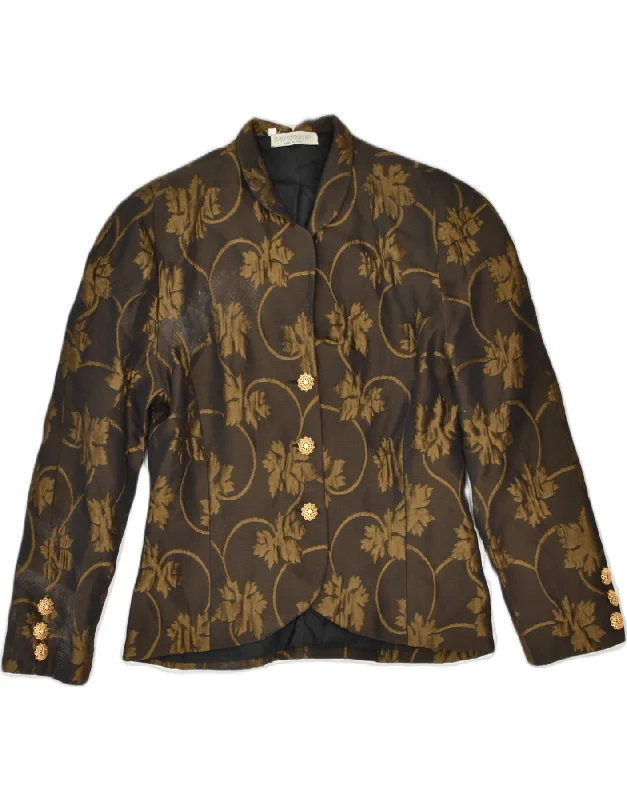 VINTAGE Womens 3 Button Blazer Jacket IT 42 Medium Brown Floral Acetate Print Jacket Jacquard Jacket Patchwork Jacket