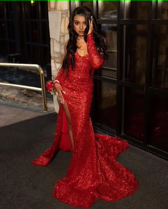 Sequins Prom Dress, Red Party Dresses, Mermaid Evening Dresses Tunics Modern contemporary Sequins Prom Dress, Red Party Dresses, Mermaid Evening Dresses Tunics Modern contemporary