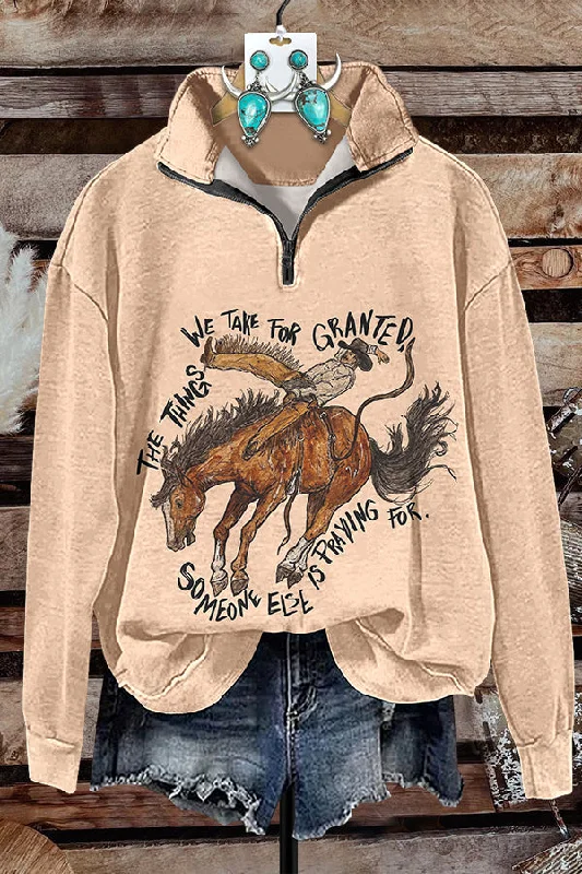 Western Cowboy Zipper Sweatshirt Hoodie with Puffed Sleeves Voluminous Trendy