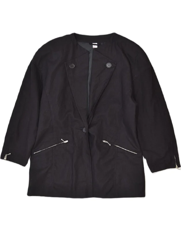 VINTAGE Womens Longline 1 Button Blazer Jacket UK 10 Small Black Cotton Nylon Fabric Polyester Fabric Spandex Fabric VINTAGE Womens Longline 1 Button Blazer Jacket UK 10 Small Black Cotton Nylon Fabric Polyester Fabric Spandex Fabric