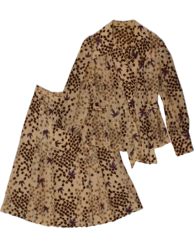 VINTAGE Womens Abstract Pattern 2 Piece Skirt Set UK 10 Small W27  Beige athletic skirt fit