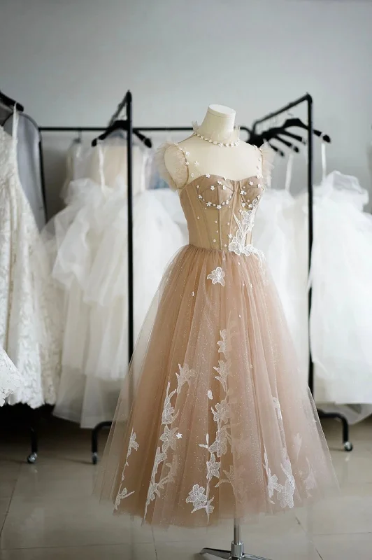 Champagne Lace Short A-Line Prom Dress, Cute Homecoming Party Dress Boatneck Modish Everyday Champagne Lace Short A-Line Prom Dress, Cute Homecoming Party Dress Boatneck Modish Everyday