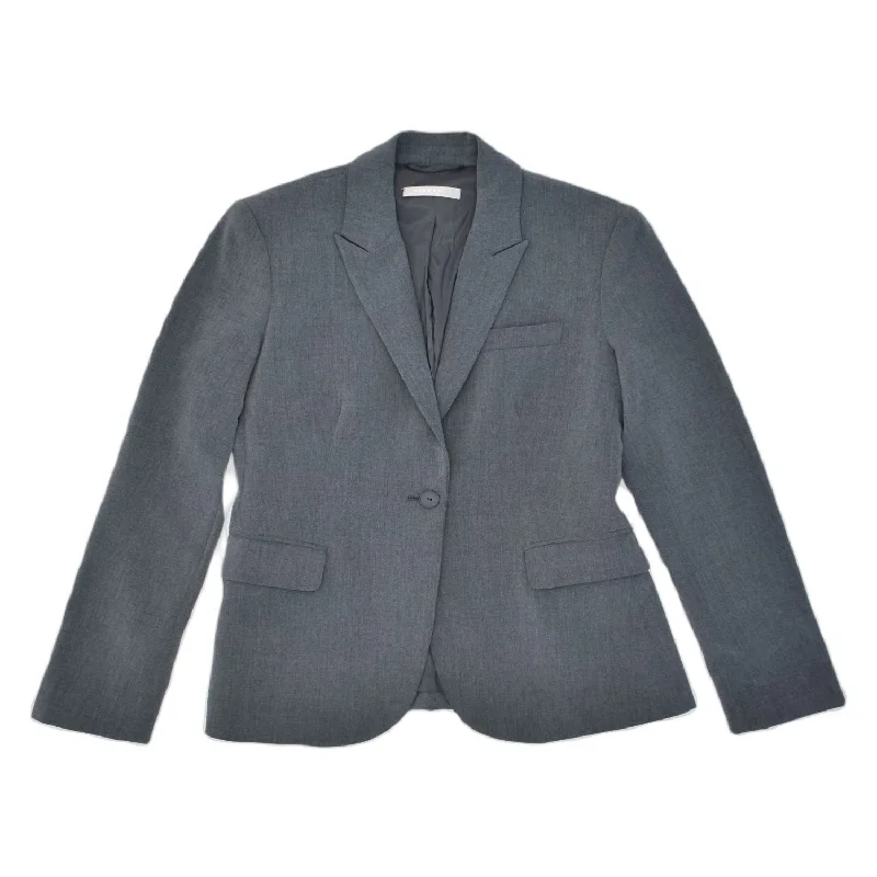 STEFANEL Womens 1 Button Blazer Jacket IT 42 Medium Grey Polyester Faux Fur Jacket Real Fur Jacket Shearling Jacket
