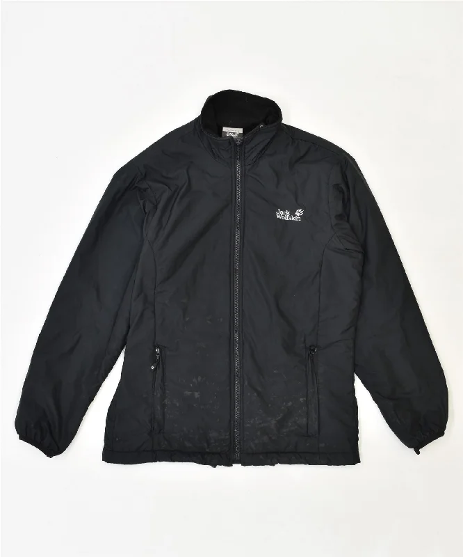 JACK WOLFSKIN Womens Windbreaker Jacket UK 10 Small Black Polyester Denim Fabric Leather Fabric Suede Fabric