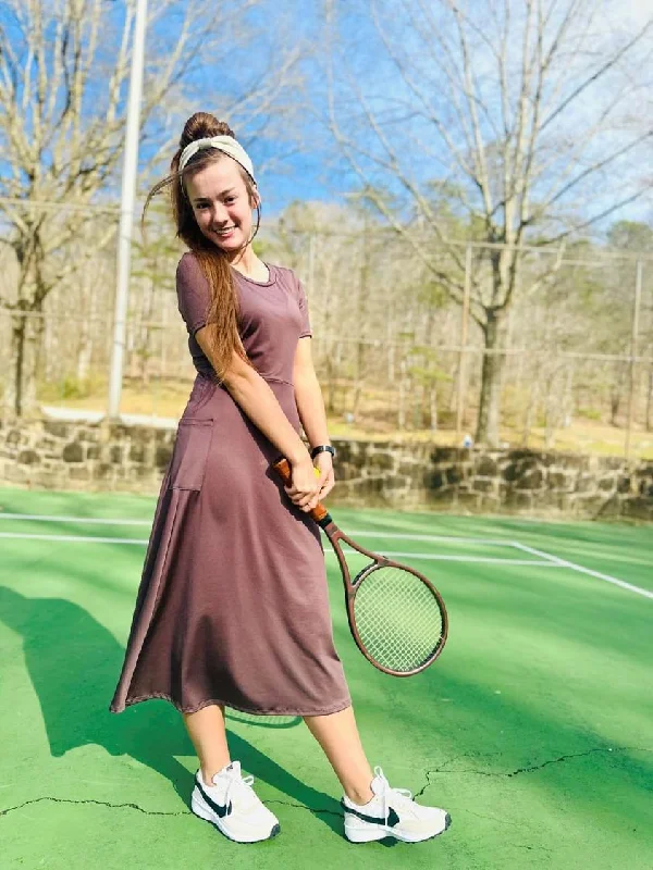 Athletic Dress with Pockets in Brown Tunics Stylish elegant