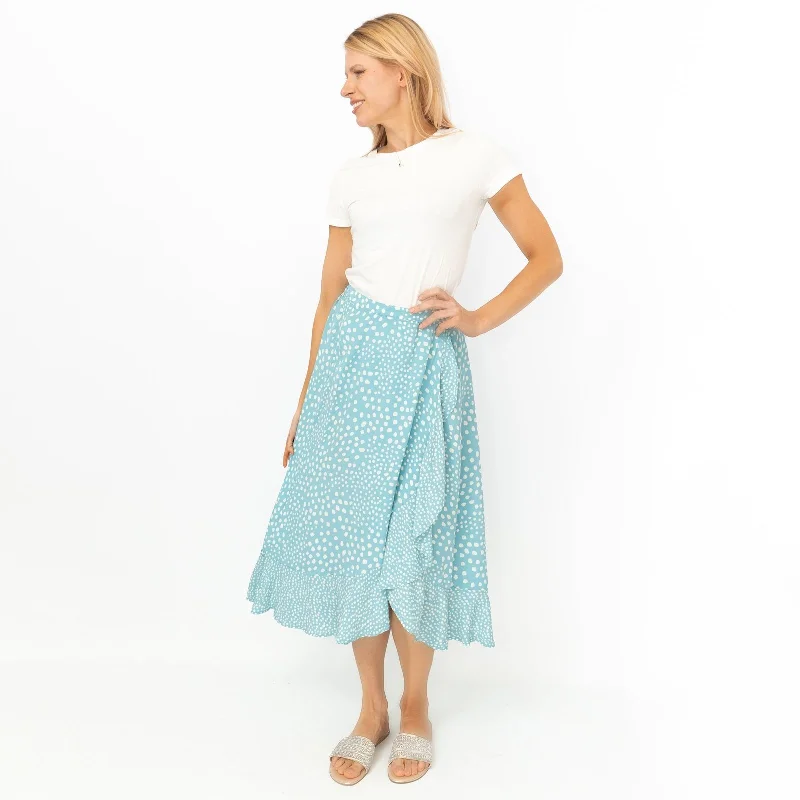 Monsoon Light Blue Wrap Style Lightweight A-Line Frill Midi Skirt ribbed skirt waist