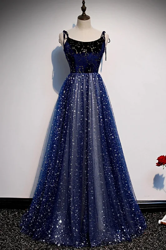 Blue Velvet Tulle Long Prom Dress, A-Line Evening Party Dress Peplum Ruffle Cocktail Blue Velvet Tulle Long Prom Dress, A-Line Evening Party Dress Peplum Ruffle Cocktail