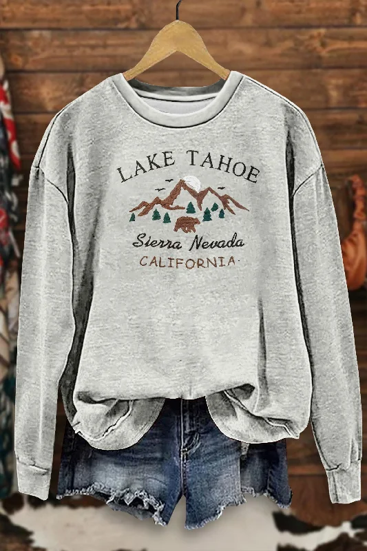 Lake Tahoe Vintage Sweatshirt Hoodie with Button Classic Timeless