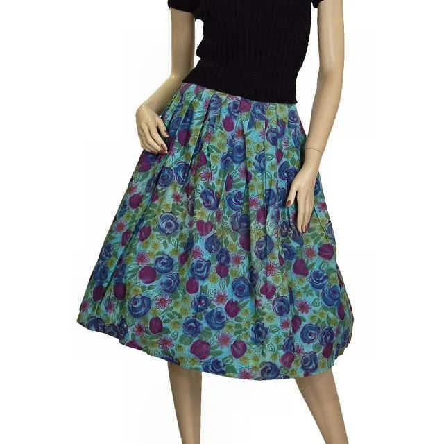 Vintage Cotton Skirt Floral Print 1940S Colette 25"W belted skirt waist