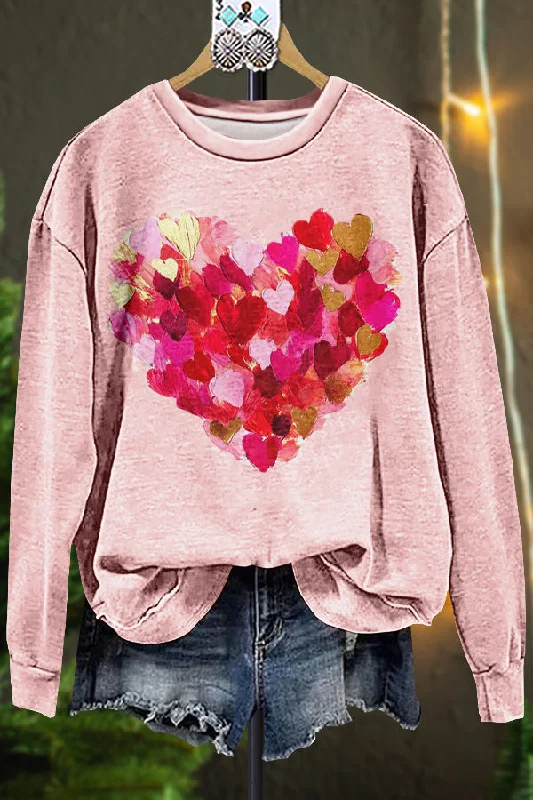 Classic Valentine's Day Graphic Print Sweatshirt Hoodie with Hem Lace Feminine Delicate