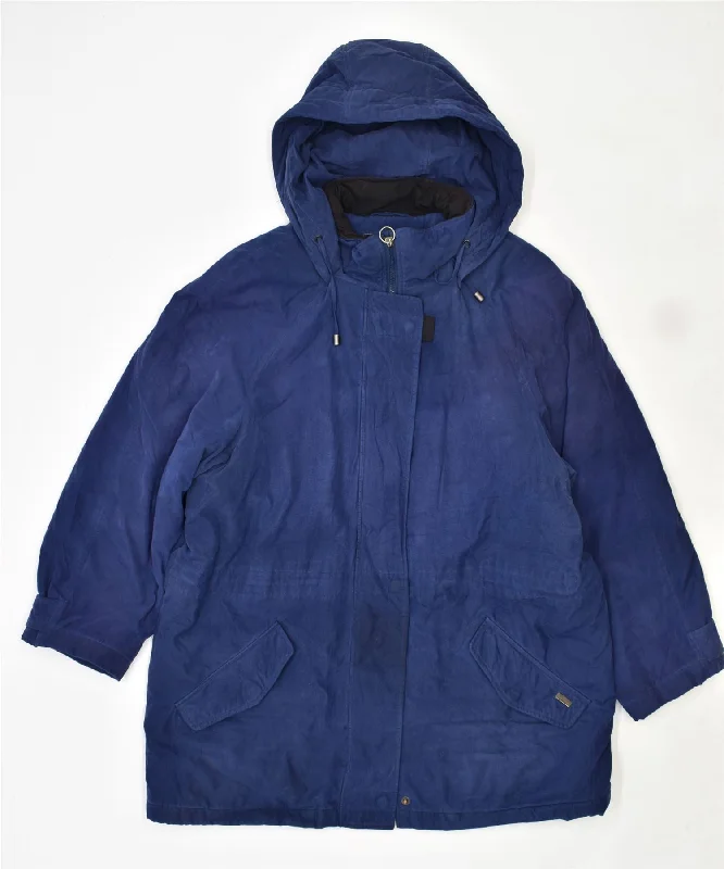 LONDON FOG Womens Hooded Windbreaker Jacket UK 16 Large Navy Blue Faux Fur Fabric Real Fur Fabric Shearling Fabric