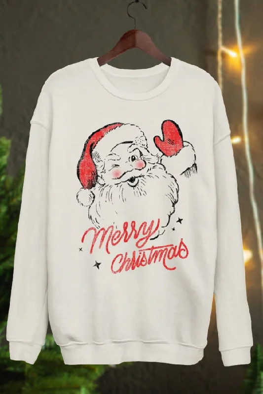 Merry Christmas Santa Print Sweatshirt Hoodie with Set-In Sleeves Structured Classic