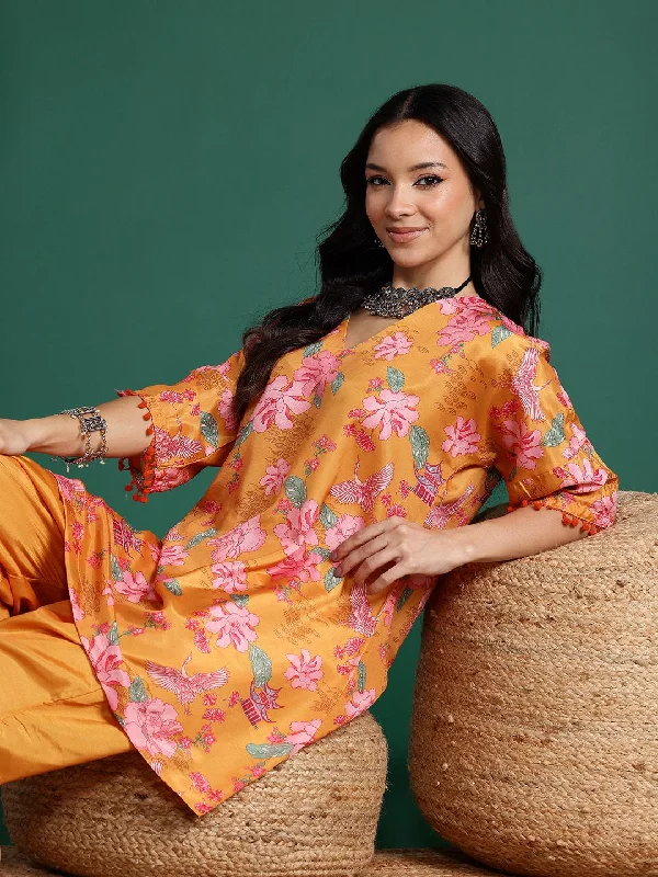 Sangria Floral Print Kurta with Dhoti Pants Trendy Velvet Pants