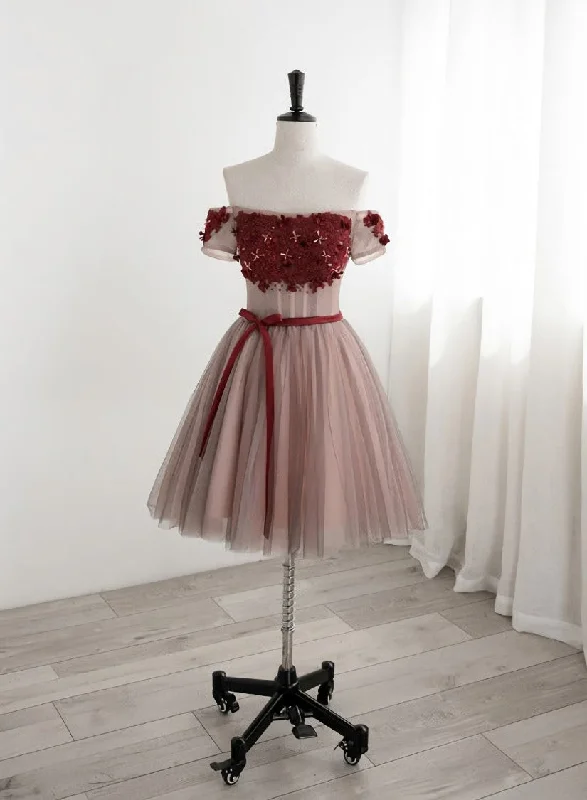 Red Tulle Beaded and Lace Short Party Dresses, Off Shoulder Prom Dresses Tunics Top Casual Red Tulle Beaded and Lace Short Party Dresses, Off Shoulder Prom Dresses Tunics Top Casual