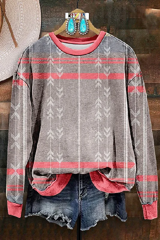 Retro Western Aztec Arrow Print Sweatshirt Hoodie with Mesh Breathable Sporty