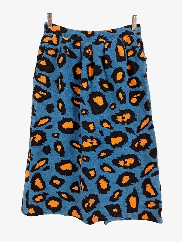 Gorman Animal Print Linen Blend Gathered Midi Skirt Size 10 lace skirt romantic