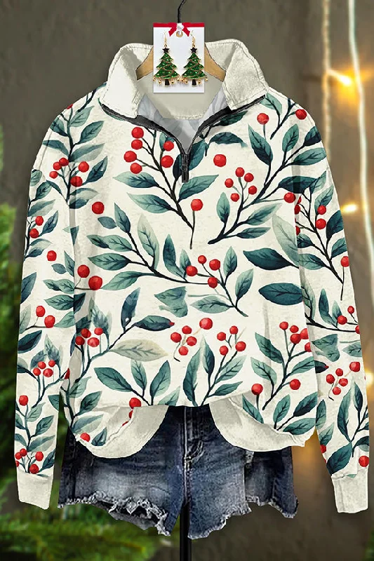 Vintage Western Christmas Ornament Print Zip-Up Sweatshirt Hoodie with Emblem Brand Identity
