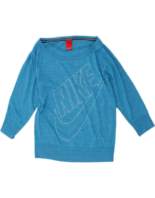 NIKE Womens Graphic 3/4 Sleeve Sweatshirt Jumper UK 10 Small Blue Flecked Hoodie with Full-Zip Functional Layering NIKE Womens Graphic 3/4 Sleeve Sweatshirt Jumper UK 10 Small Blue Flecked Hoodie with Full-Zip Functional Layering