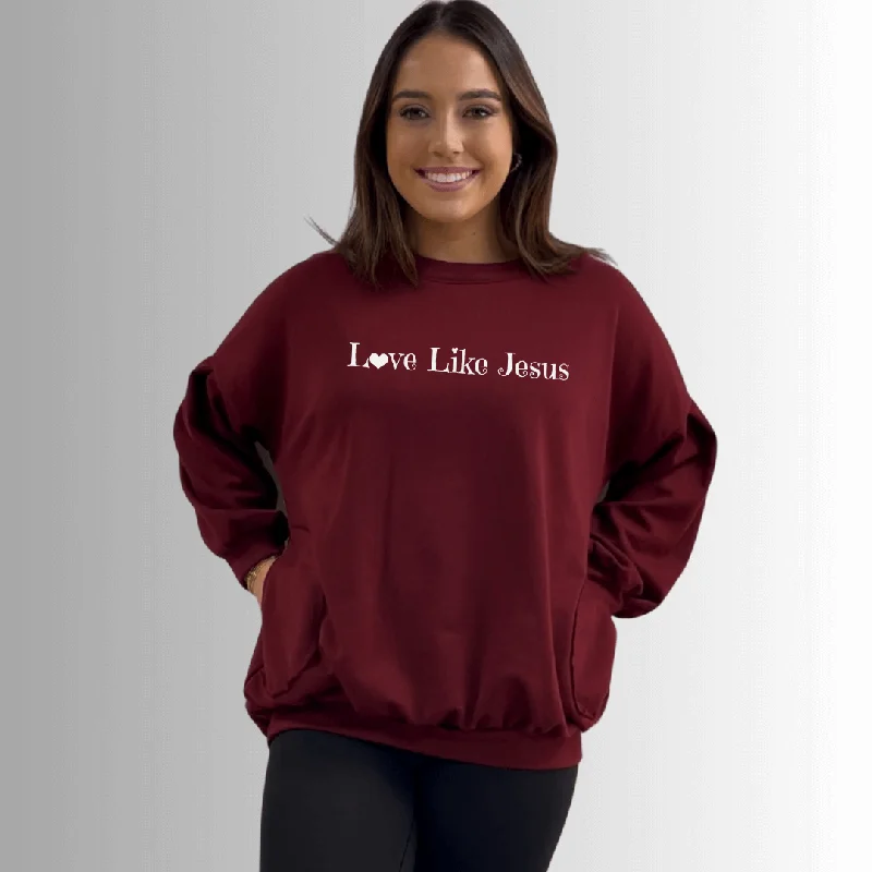 Love Like Jesus Pocket Sweatshirt Made in USA Hoodie with Front Slit Layering Stylish