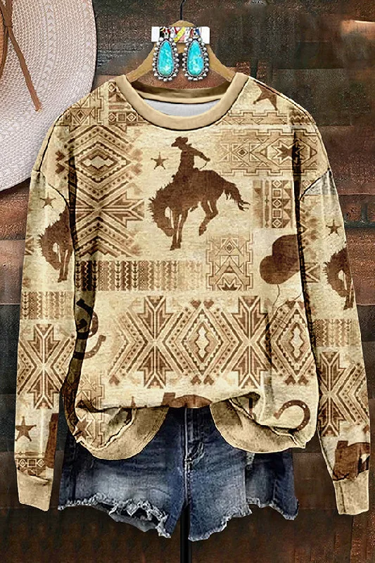 Retro Western Aztec Print Sweatshirt Hoodie with Print Artistic Unique