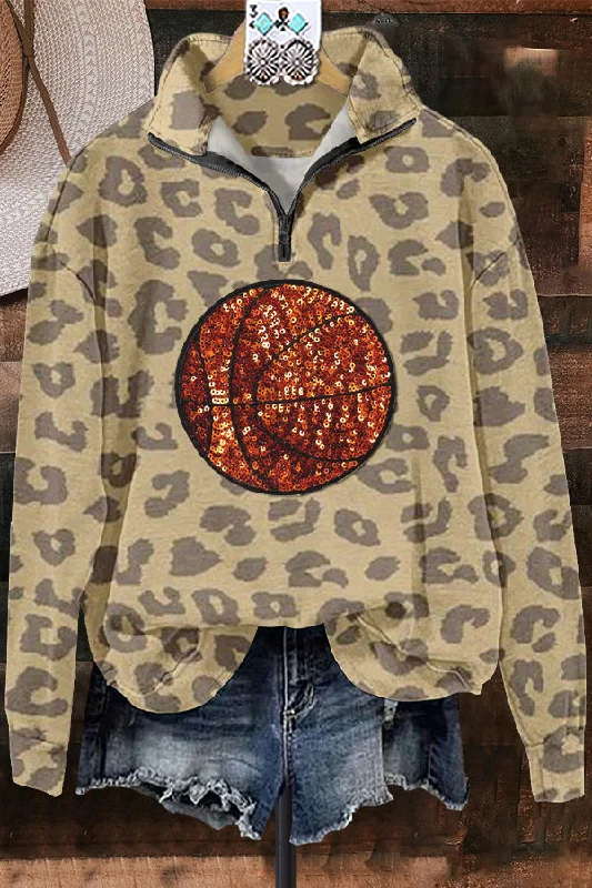 Elegant Contrast Leopard Print Basketball Sweatshirt Hoodie with Relaxed Fit Easy Casual