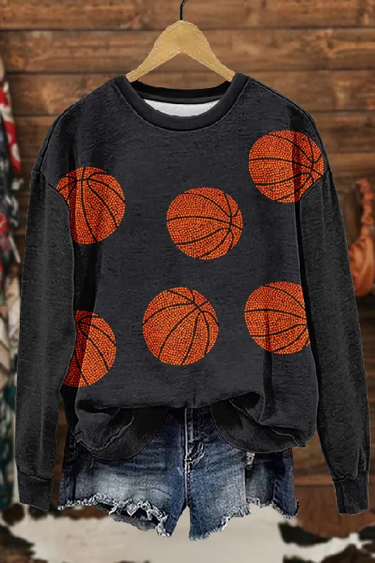 Shiny Gameday Basketball Mom Print Sweatshirt Hoodie with Longline Fit Extended Stylish
