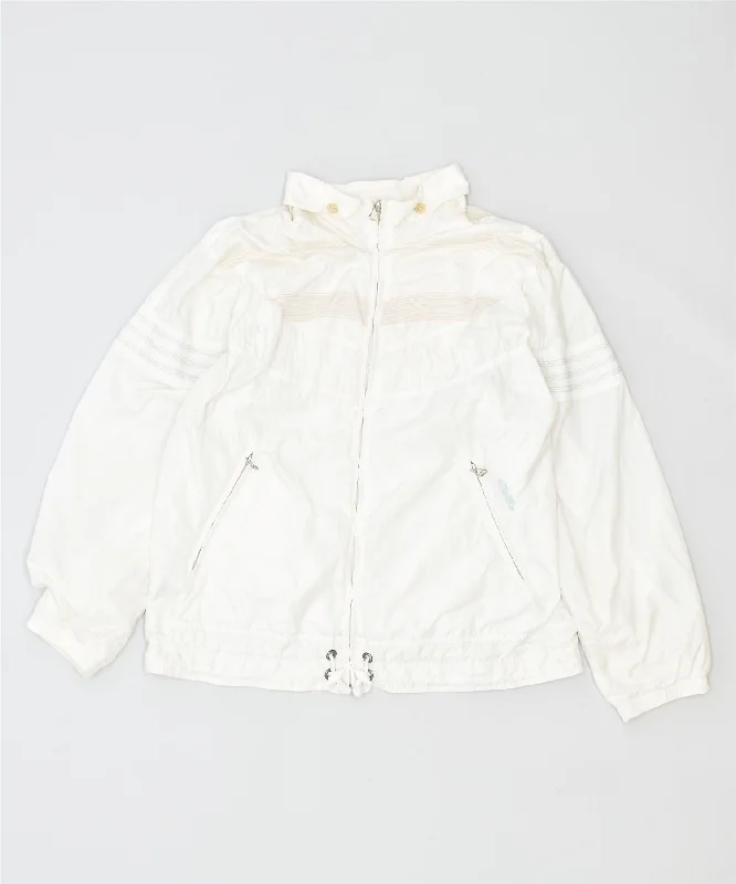ELLESSE Womens Rain Jacket IT 44 Medium White Polyamide Vintage Plaid Jacket Tartan Jacket Houndstooth Jacket