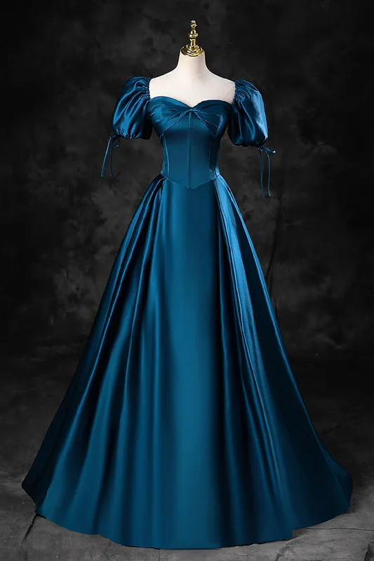 Blue Off the Shoulder Satin Floor Length Prom Dress with Corset, Blue Evening Party Dress Tunics Versatile functional Blue Off the Shoulder Satin Floor Length Prom Dress with Corset, Blue Evening Party Dress Tunics Versatile functional