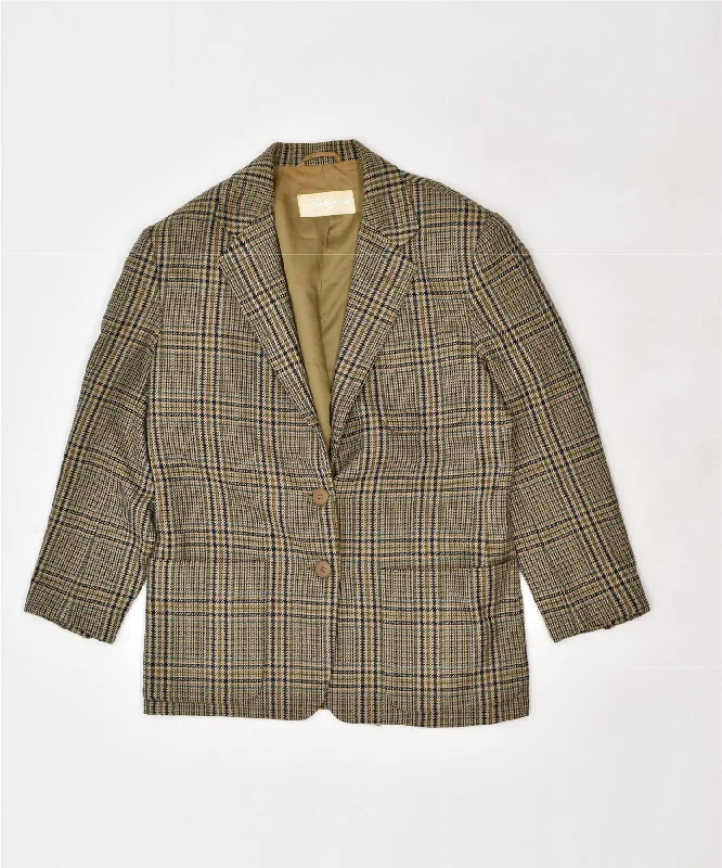 LES COPAINS Womens 3/4 Sleeve 2 Button Blazer Jacket UK 14 Large Khaki V-Neck Jacket Boat Neck Jacket Square Neck Jacket