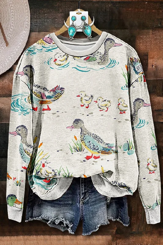 Retro Cute Duck Sweatshirt Hoodie with High Neck Warm Protective