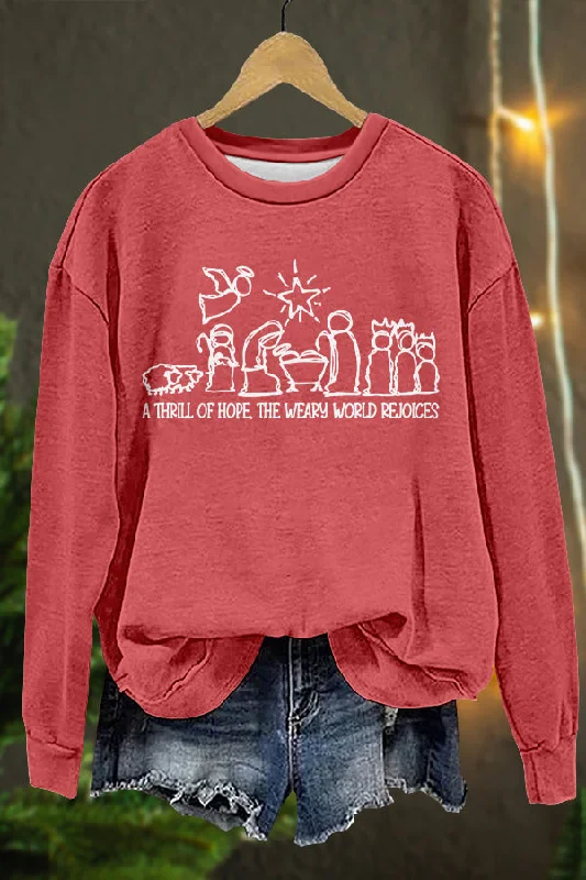 Cute Christian Christmas Print Sweatshirt Hoodie with V-Neck Classic Versatile