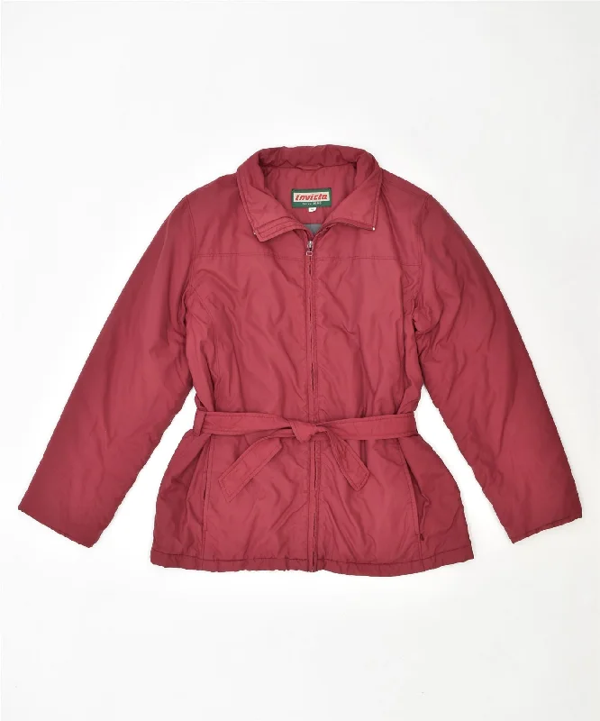 INVICTA Womens Belted Windbreaker Jacket UK 14 Medium Burgundy Polyamide Welt Pockets Slit Pockets Flap Pockets