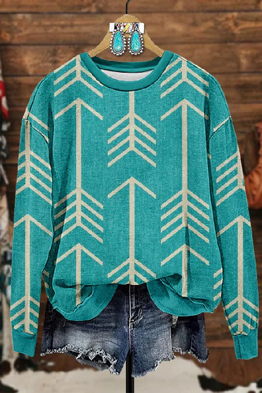 Western Turquoise Arrow Sweatshirt Hoodie with Longline Fit Extended Stylish