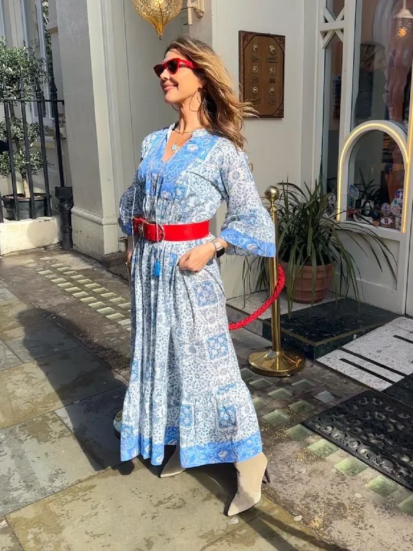 'IBIZA' DRESS (Long) PATCHWORK BLUE sweetheart Neckline Romantic