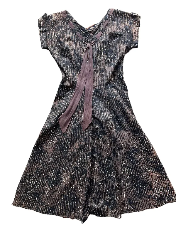 1950s Brown & Black Speckled Day Dress S-M Crew Neckline Casual