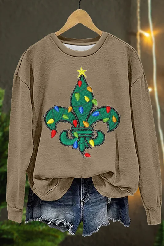 Gameday Christmas Print Sweatshirt Hoodie with Front Slit Layering Stylish