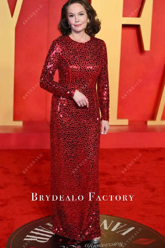 Diane Lane Ruby Sequined 2024 Oscars After Party Dress Tunics Polka dots