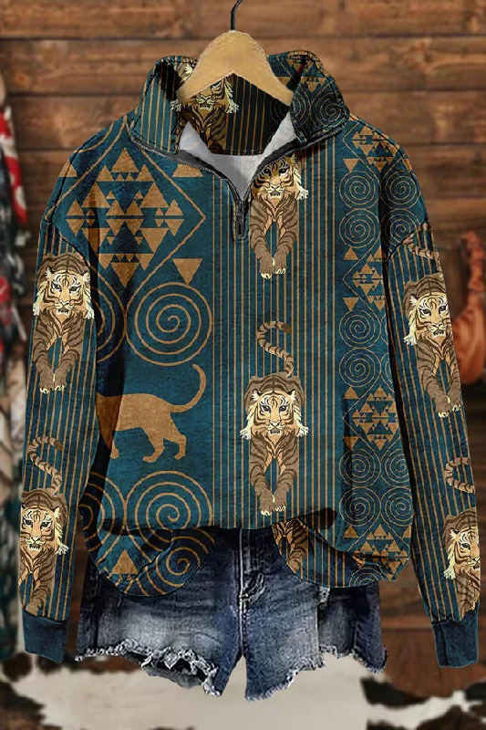 Mysterious Totem Tiger Print Sweatshirt Graphic Hoodie Design Print