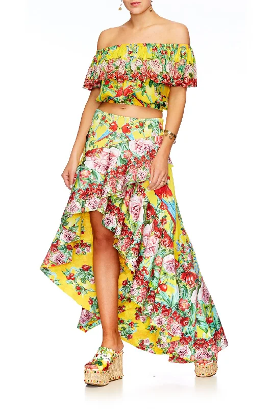 ASYMMETRIC FLOUNCE SKIRT LOVE BIRD linen skirt light